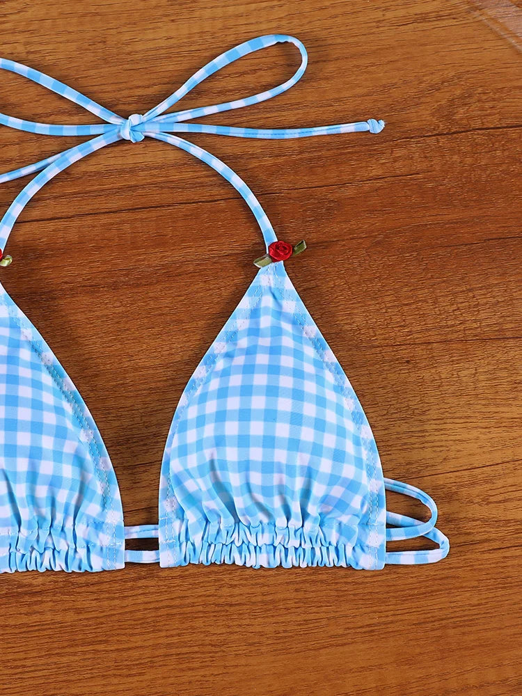 ZRTAK Sexy Bikinis Triangle Micro Swimwear Women Bathing Suit Pleated Blue Swimsuit Females Bikini Sets Thong Biquinis