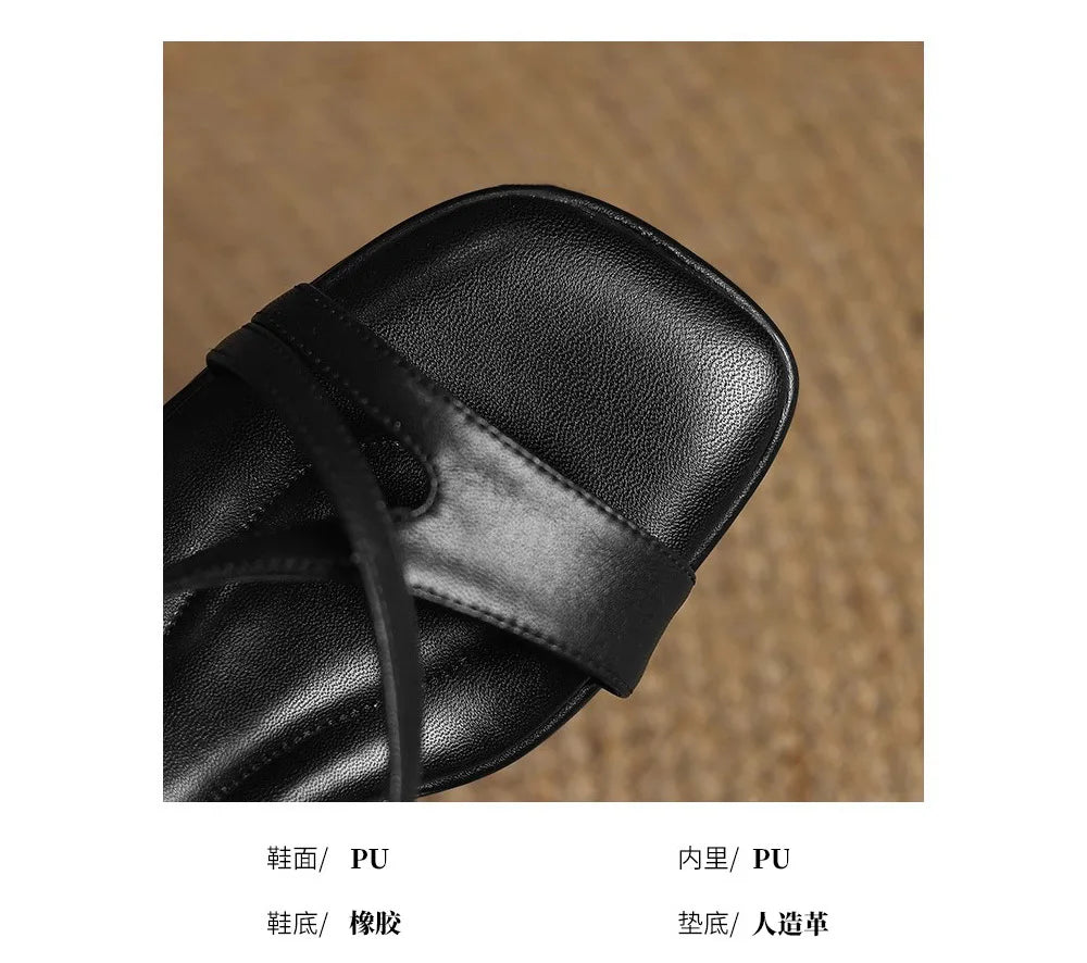 Women’s Elegant Square Toe Cross Strap Sandals Low Heel Buckle Soft Sole Comfortable Summer Dress Fashion Shoes