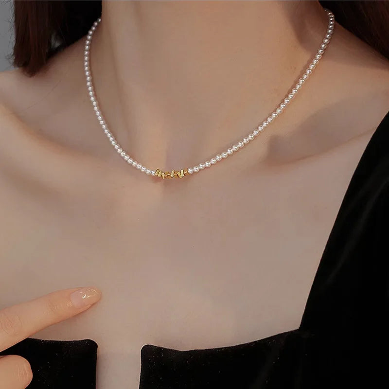 Minar Exquisite 14K Gold-Plated Copper Beaded Choker Necklace with Imitation Pearls, Elegant Women’s Birthday Gift
