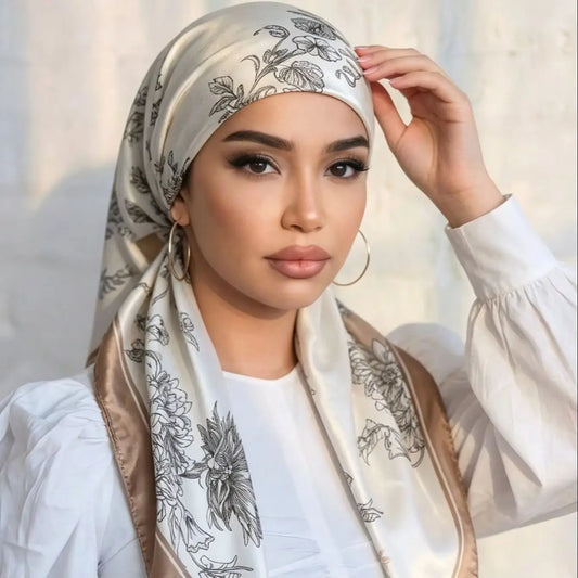 LAVEN Women’s Elegant Satin-Style Printed Hijab Scarf