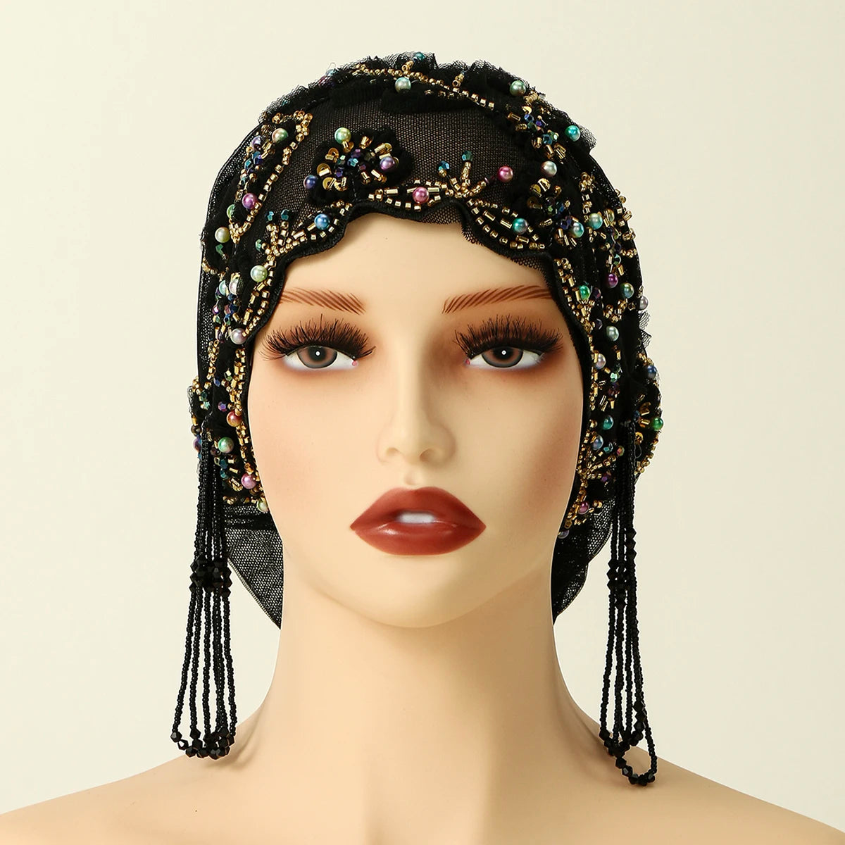 Women’s Luxury Pearl Embroidered Mesh Hijab Cap
