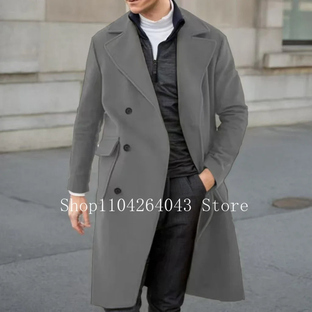 Elegant Men Winter Trench Coat Luxury Peak Lapel High Quality Long Coat for Business And Wedding Dresses Customized Elegant Men