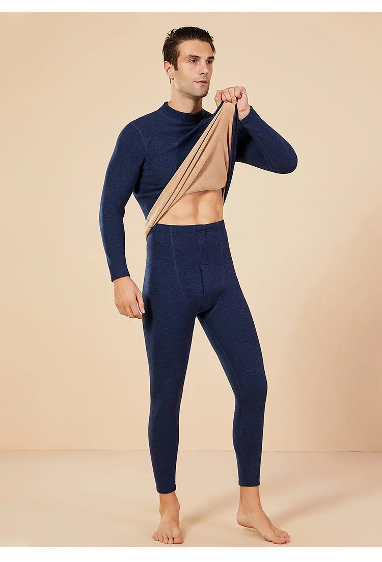 Men's Mock Neck Fleece Thermal Underwear Set