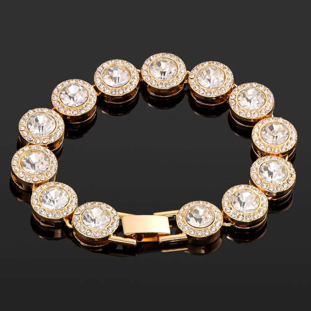 Iced Out Pink Cuban Bracelet Set for Women – 4Pcs Hip Hop Crystal Heart, Circle & Square Gold/Silver Tone Bracelets, Fashion Jewelry Gift
