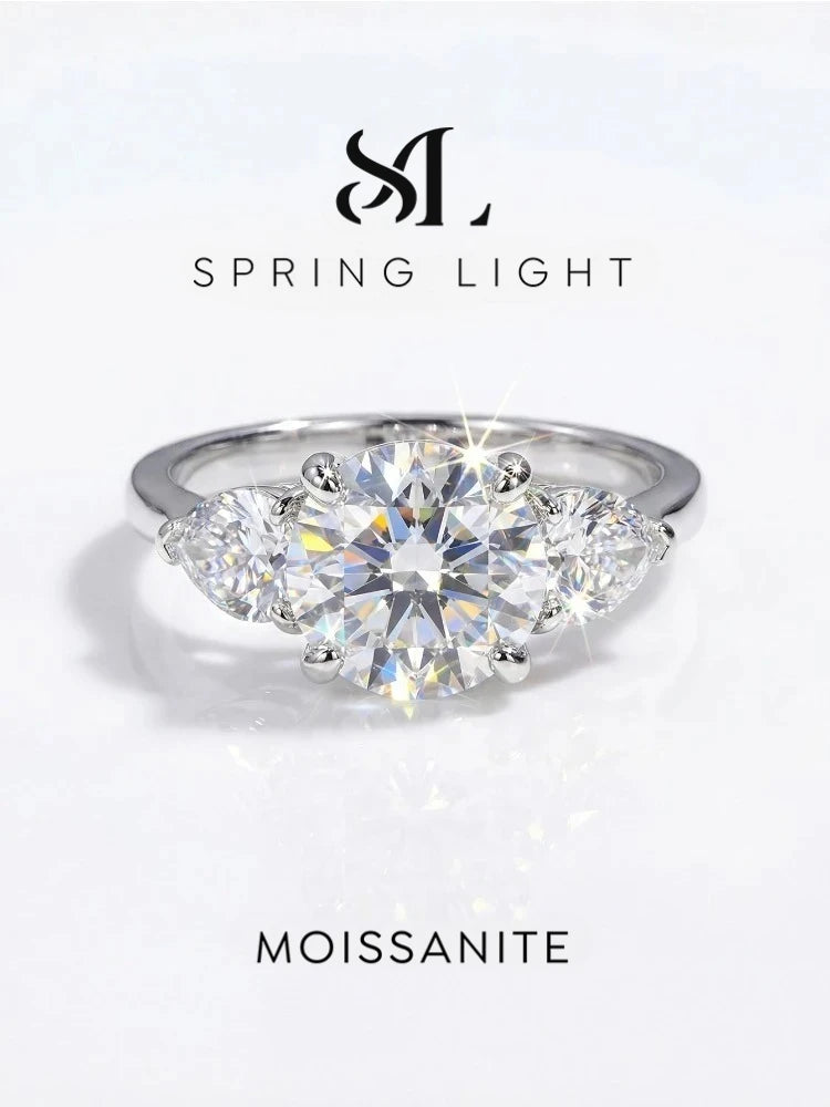 925 Sterling Silver 3CT Moissanite Ring for Women – Double Heart Zircon Eternity Engagement Ring, Fine Jewelry Gift