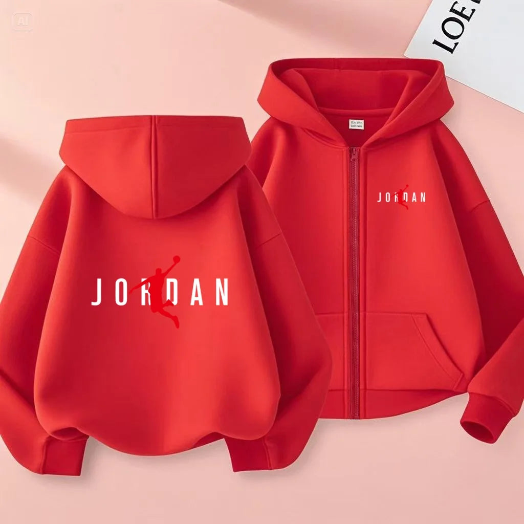 Kids Basketball Star Print Zipper Hoodie Sweatshirt for Boys and Girls 3-12 Years