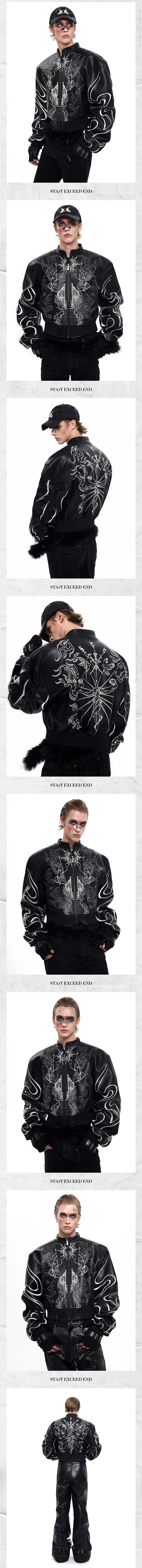 Mauroicardi Autumn Short Colorful Embroidery Pu Leather Racer Jacket Men Zipper Luxury Designer Emo Punk Style Clothes 2025
