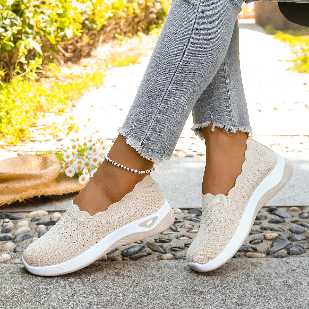 Women's 2026 Summer Breathable Knit Slip-On Sneakers Ultra Lightweight Soft Sole Comfortable Casual Loafers for Daily Work Walk