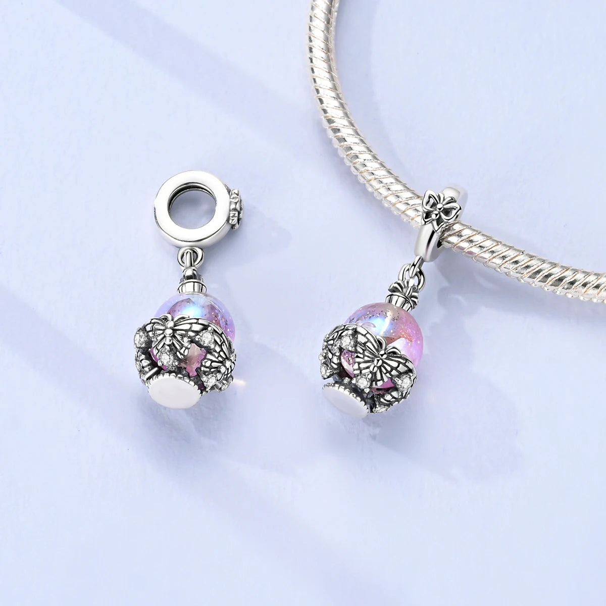 925 Sterling Silver Pink Ballet Girl Bow Pendant Charm Bead for Women – Elegant DIY Jewelry Making Charm for Bracelets & Necklaces