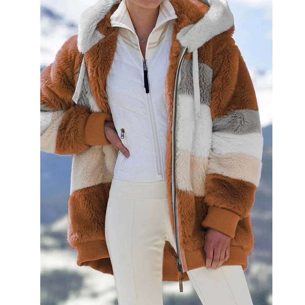 Women's Hooded Plaid Patchwork Winter Jacket
