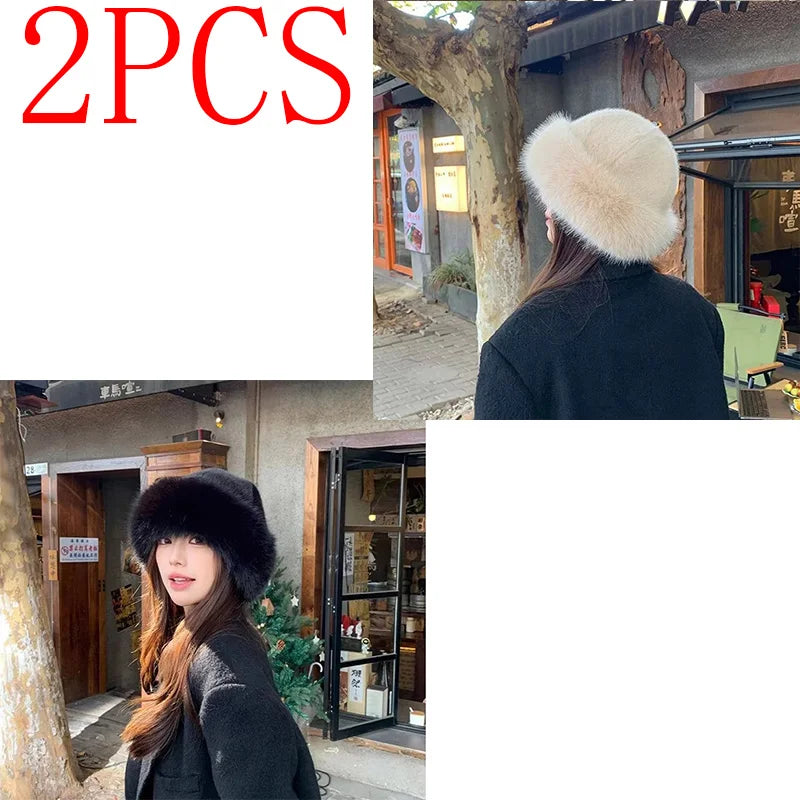 Autumn and Winter 2025 New Mongolian Hat Women's Fashion Fur Cap Fur Hat Brimless Plush Fluffy Skiing Riding Warm Caps MZr02