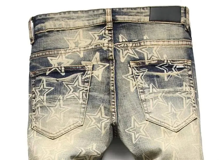 High street trendy brand new men's retro distressed distressed jeans patch slim fit leggings