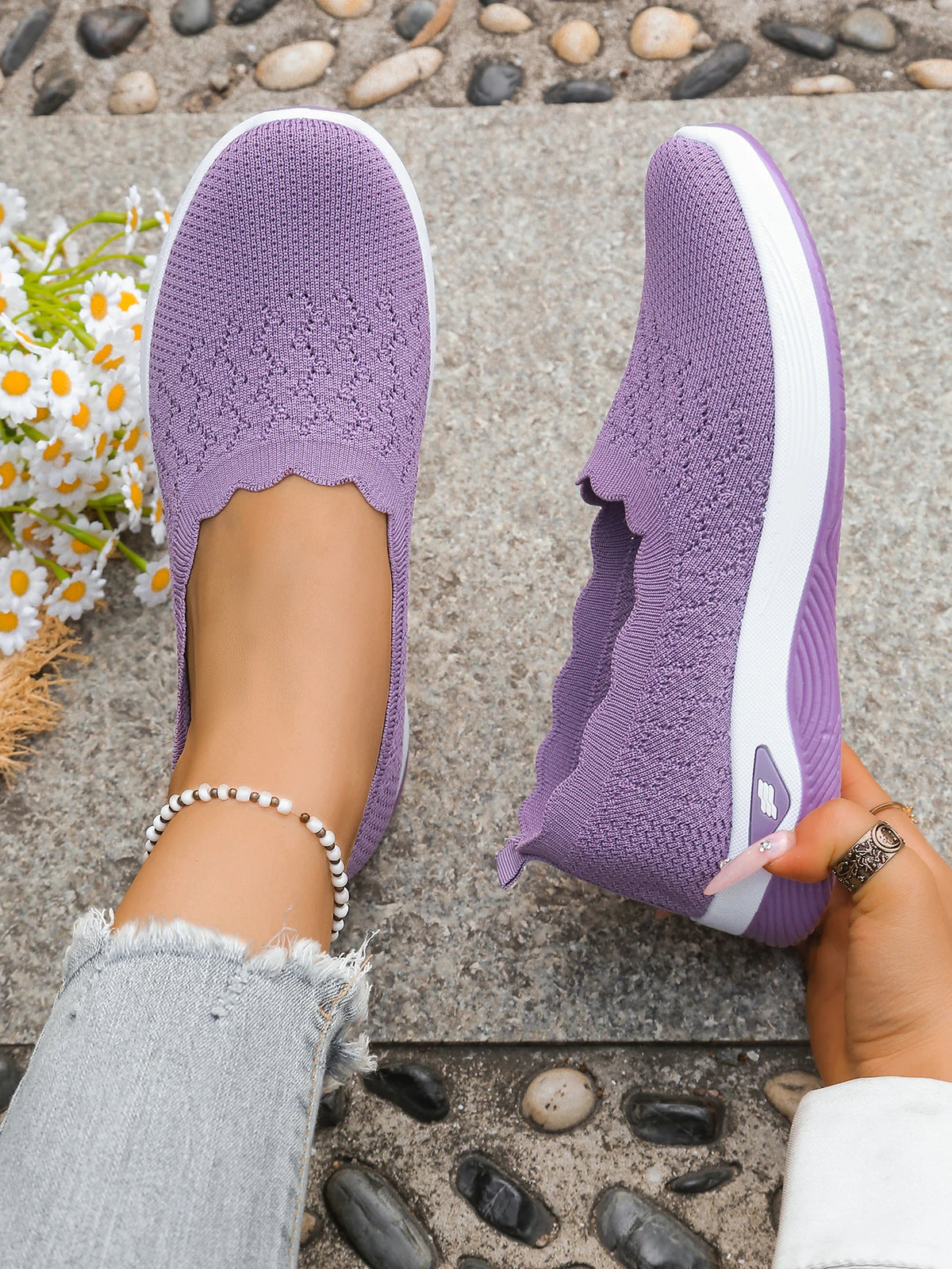 Women's 2026 Summer Breathable Knit Slip-On Sneakers Ultra Lightweight Soft Sole Comfortable Casual Loafers for Daily Work Walk