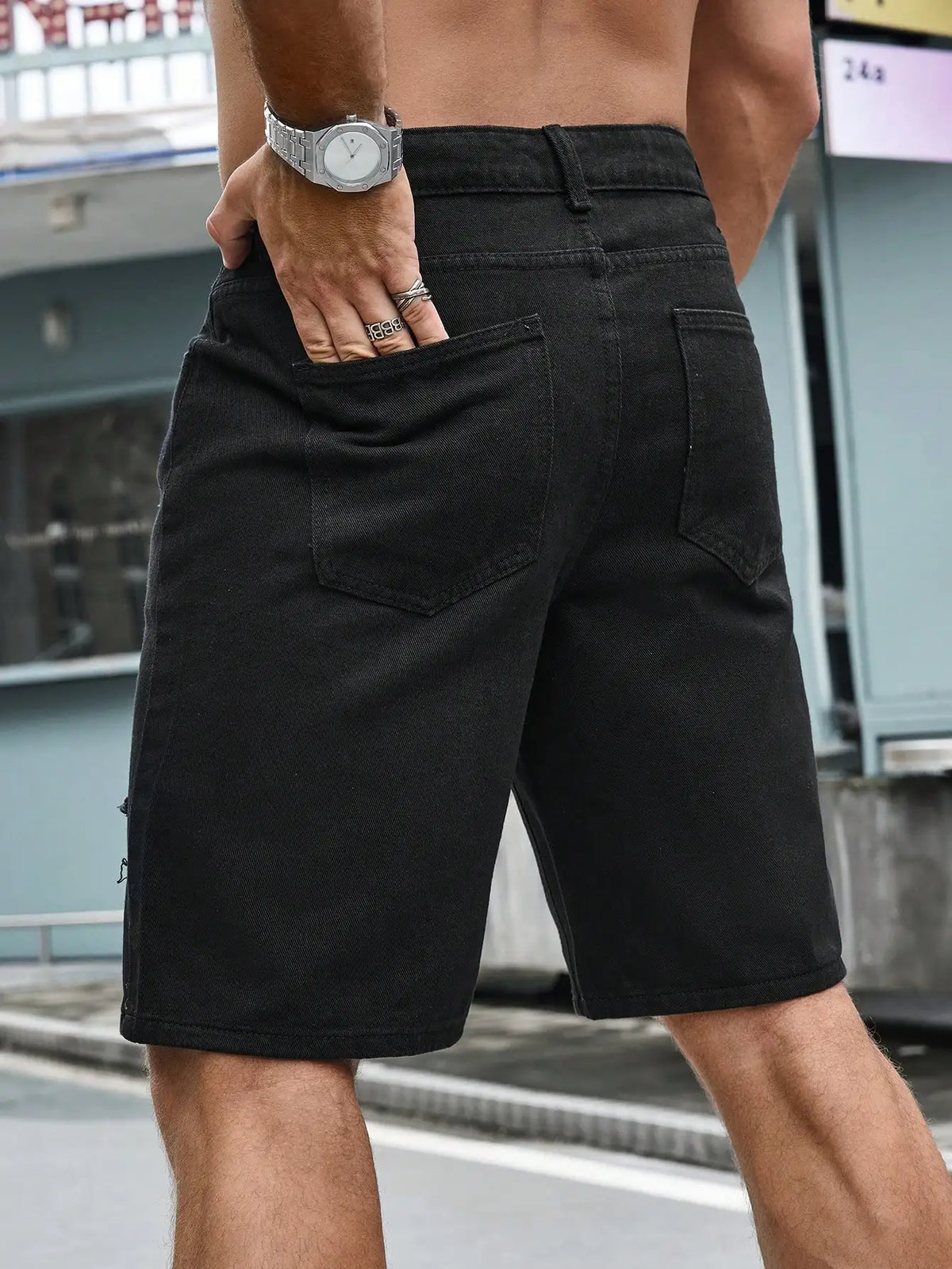 Men Summer Fashion Denim Shorts Jeans For Men Streetwear Letter Ripped Knee Length Baggy Comfort Cargo Casual Shorts Pants Jeans