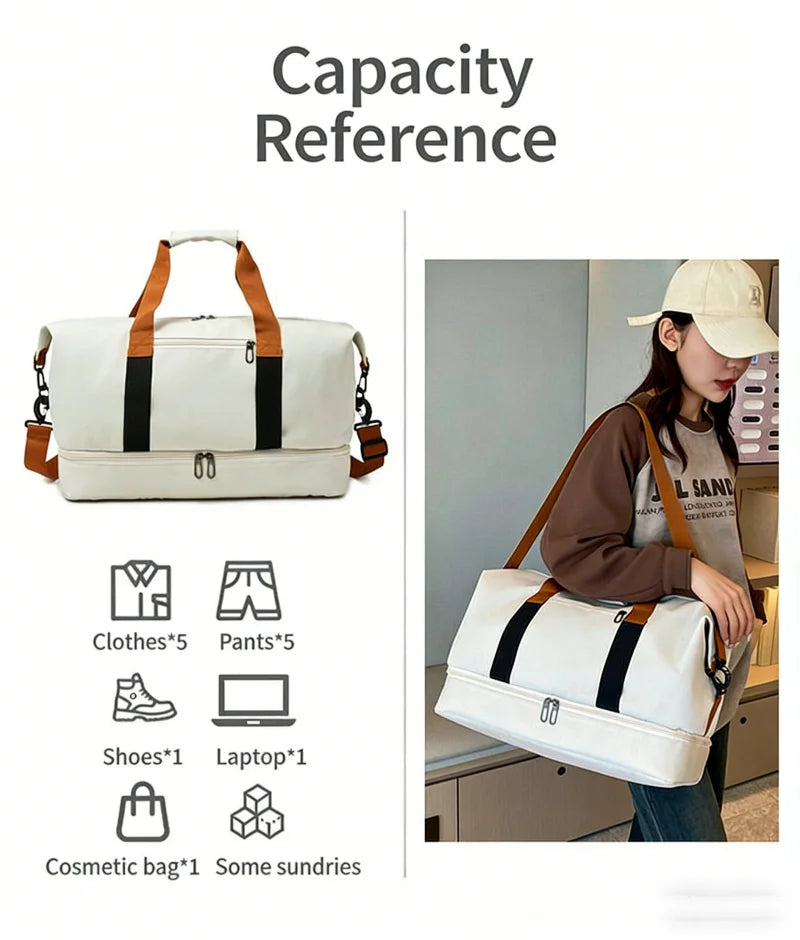 Travel Gym Duffle Bag with Shoe Compartment – Portable Fitness Shoulder & Crossbody Carry-On Bag for Workouts and Weekend Trips