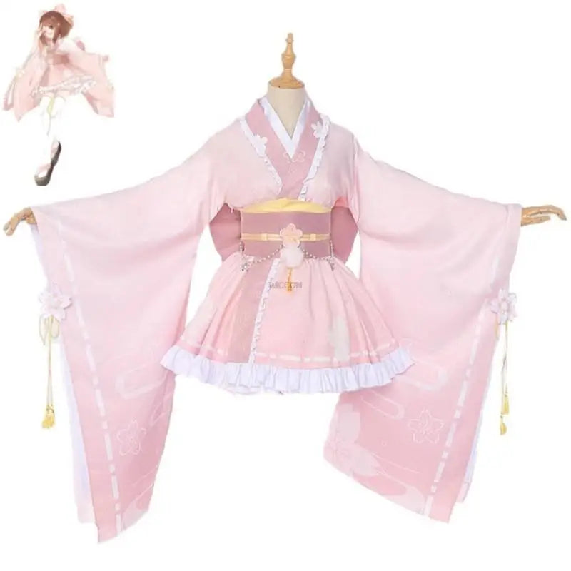 Anime Uraraka Ochaco Boku No Cosplay Costume Wig Kimono Lovely Pink Lolita Dress Hallowen Carnival Party Suit