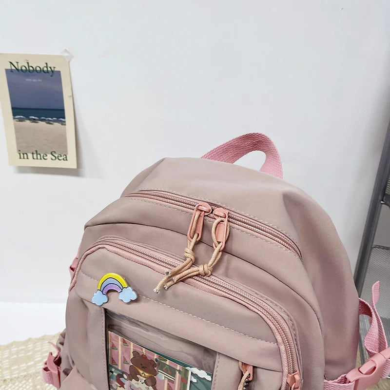 Cute Women’s Waterproof Nylon Backpack – Multi-Pocket Kawaii School Bag, Laptop & Book Pack for Girls, Stylish Student Travel Backpack