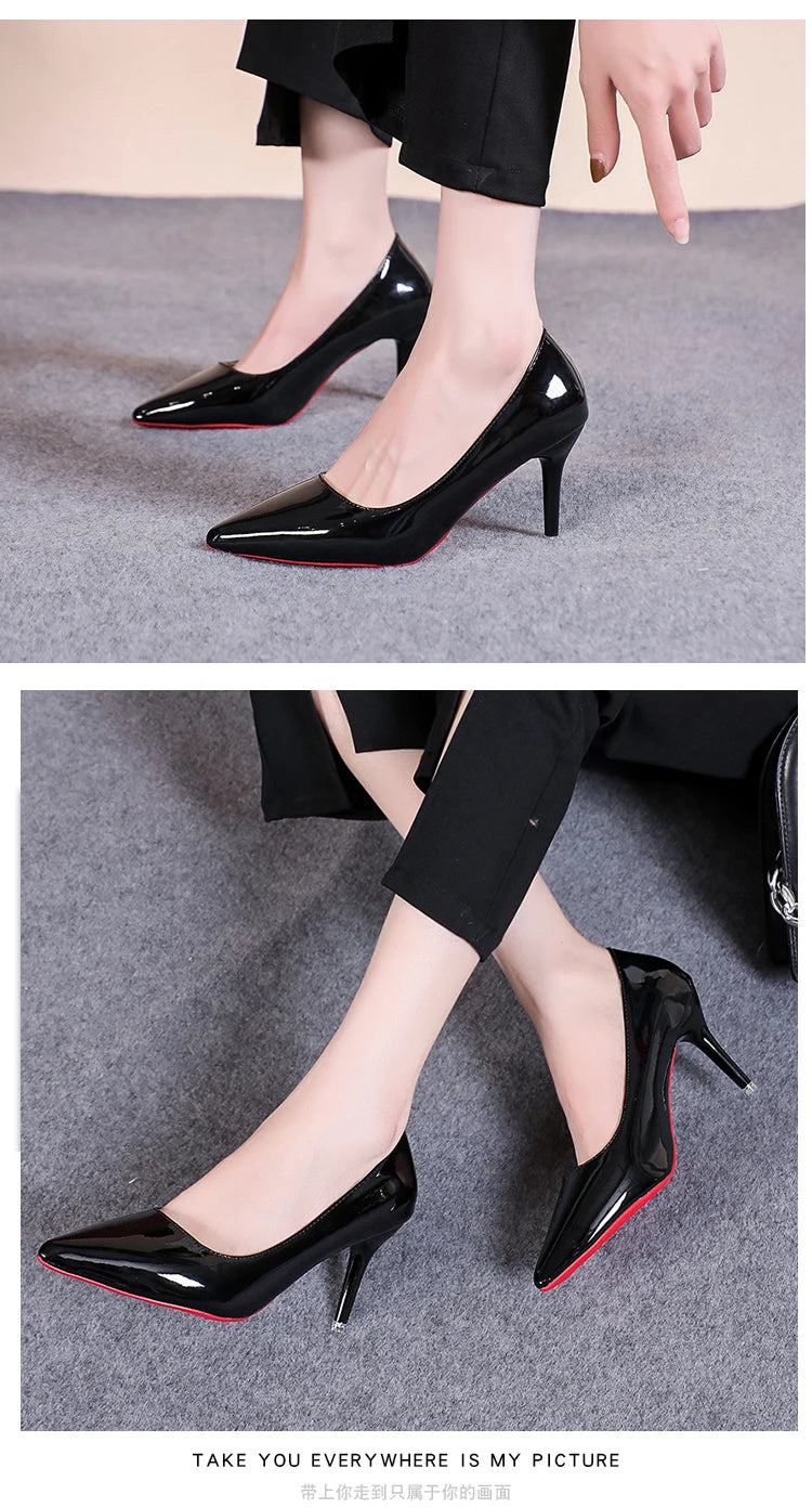 Classic Patent Pointed Toe Stiletto Pumps