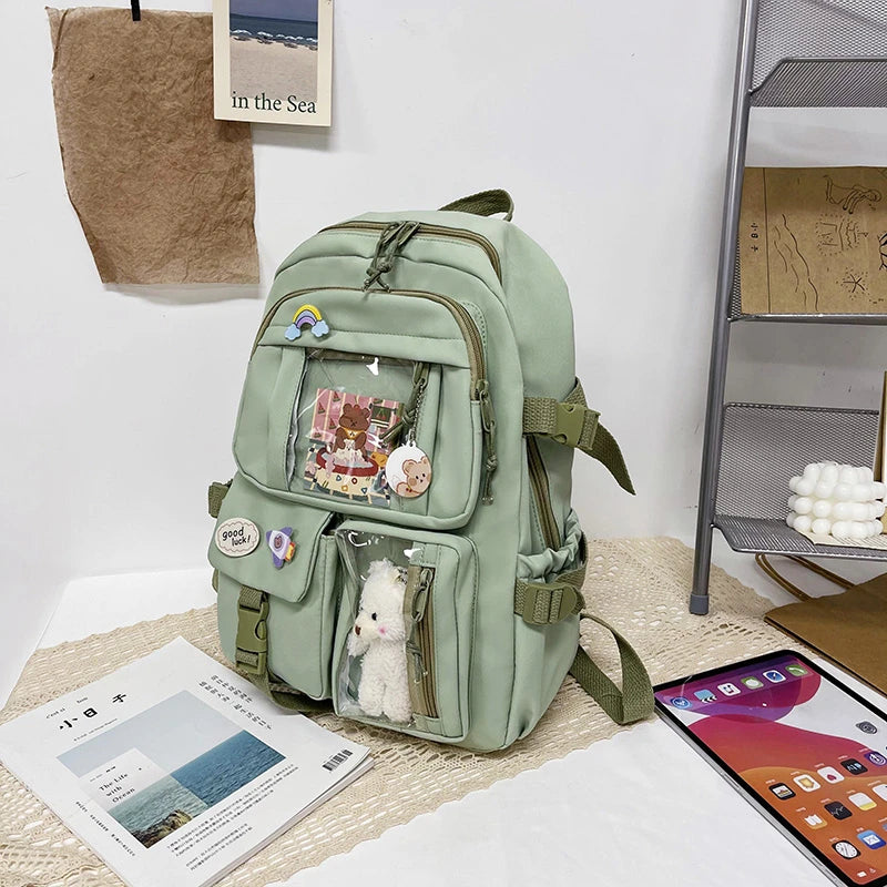 Cute Women’s Waterproof Nylon Backpack – Multi-Pocket Kawaii School Bag, Laptop & Book Pack for Girls, Stylish Student Travel Backpack