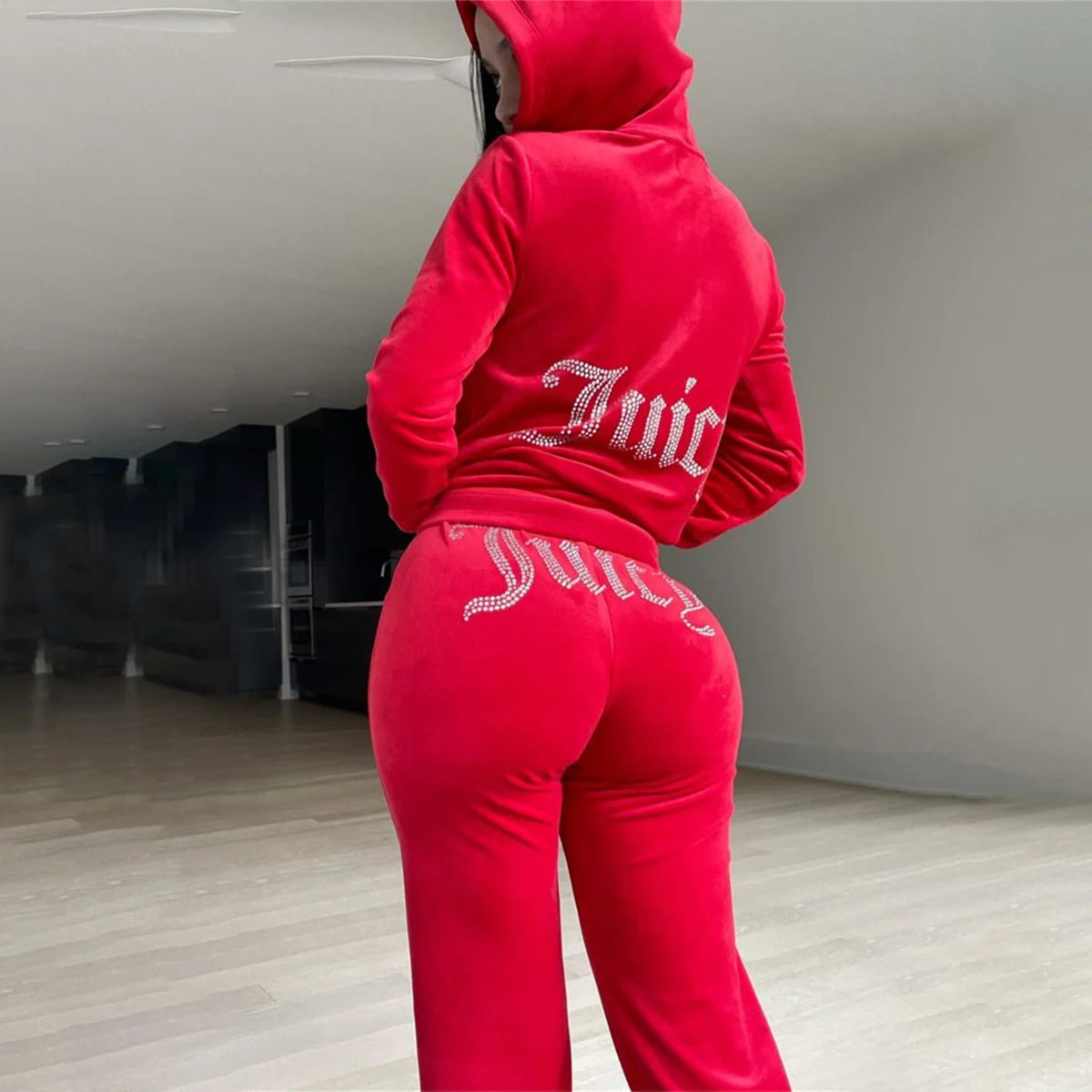 Women's Velvet Zip-Up Hoodie & Pants Set
