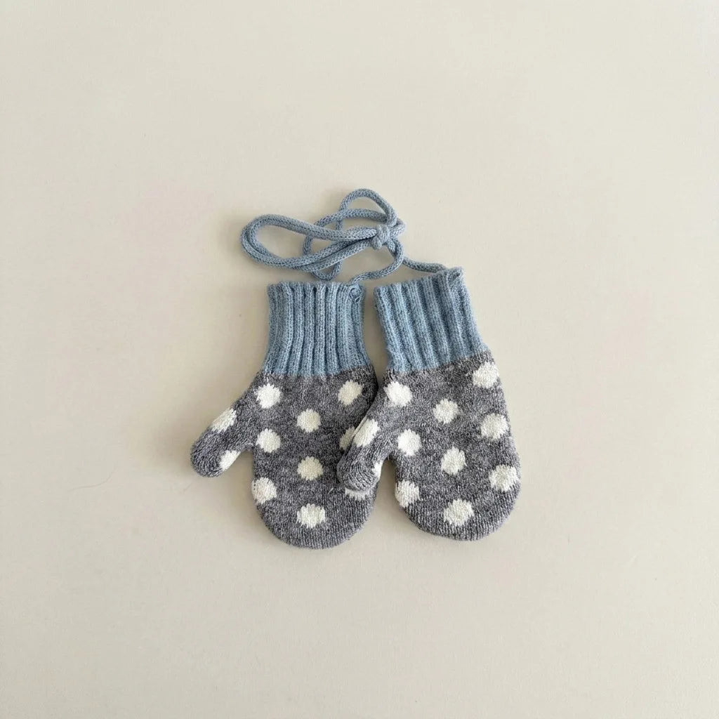 Autumn Winter Baby Anti-lost Gloves Korean Fashion Polka Dot Mittens Kids Gloves Warm Knitted Toddler Gloves for Outdoor Wear