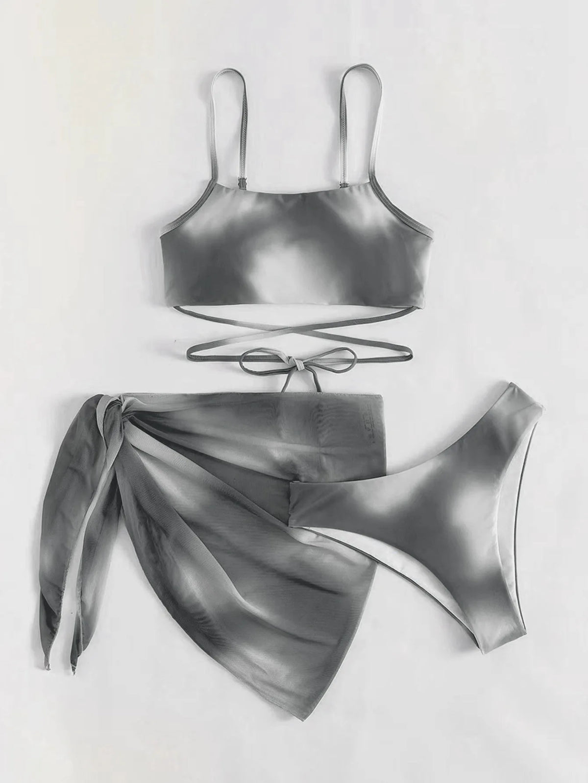 Tie Dye Bikini Swimsuit Women's Three Piece Set Mesh Skirt Split Body Suspender Fashionable Swimsuit Padded Bikini Set Swimwear