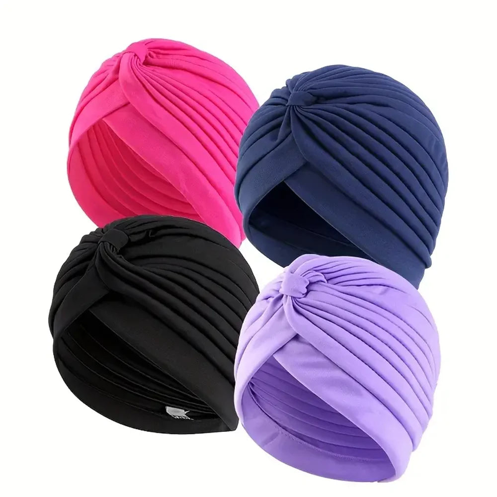 4-Piece Women’s Solid Color Turban Cap Set