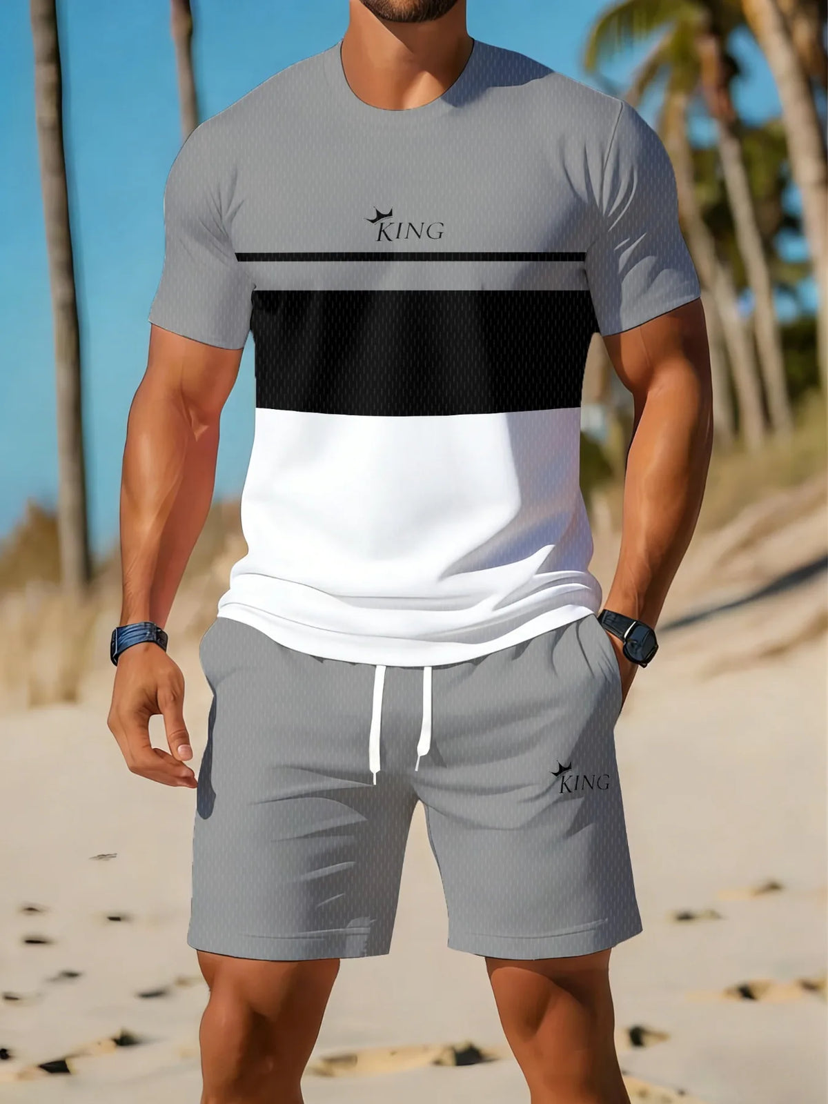 Holiday Beach T-shirt And Shorts 2 Pieces Sets Summer Quick Drying Men's Suit Clothing Fashion Men's Short Sleeve Tee Shorts Set