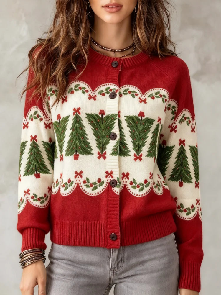 Women's Vintage Christmas Tree Cardigan