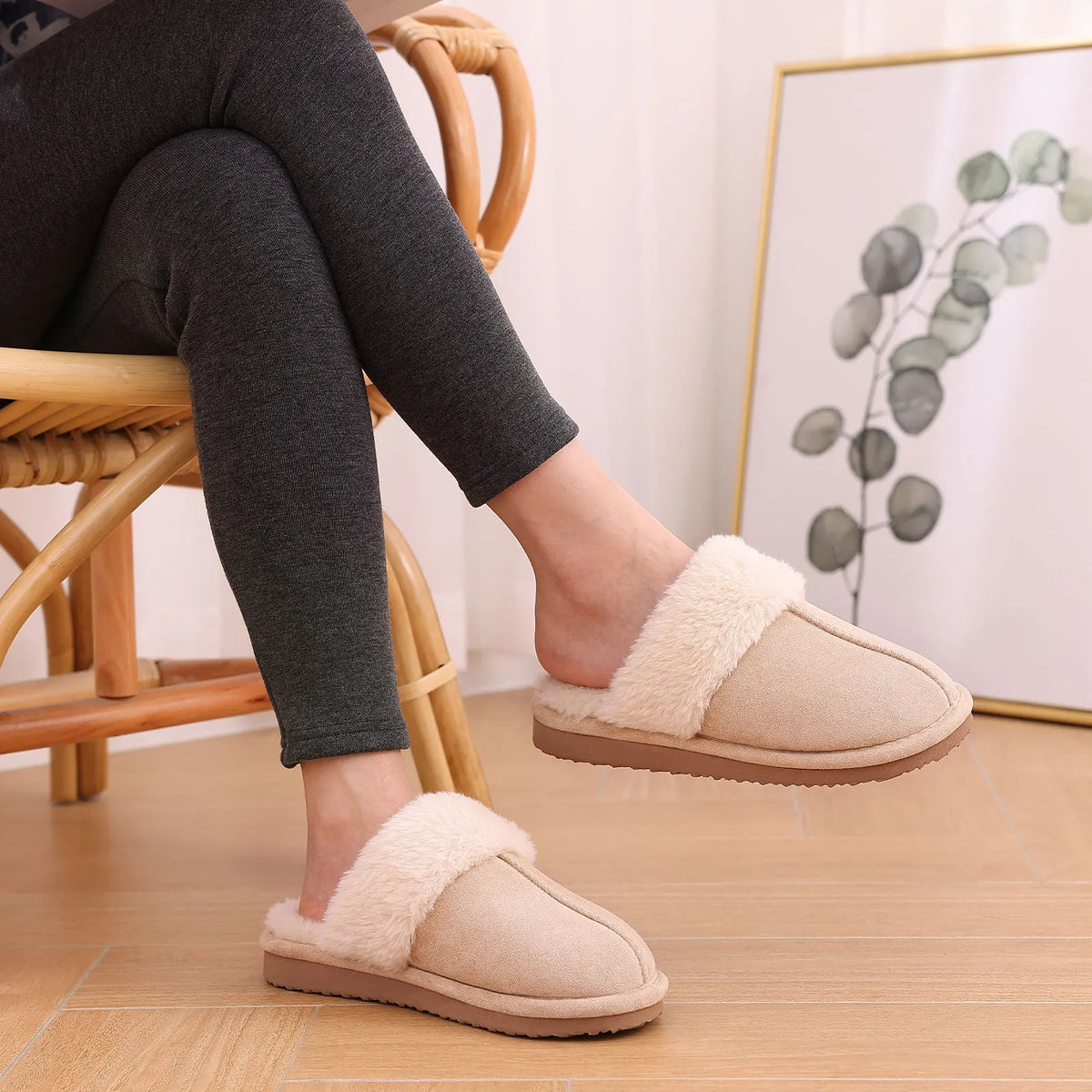 Kidmi Warm Fluffy Women Slippers Classic Brand Fuzzy House Slippers Indoor Soft Memory Foam Slippers Outdoor Antiskid Slippers