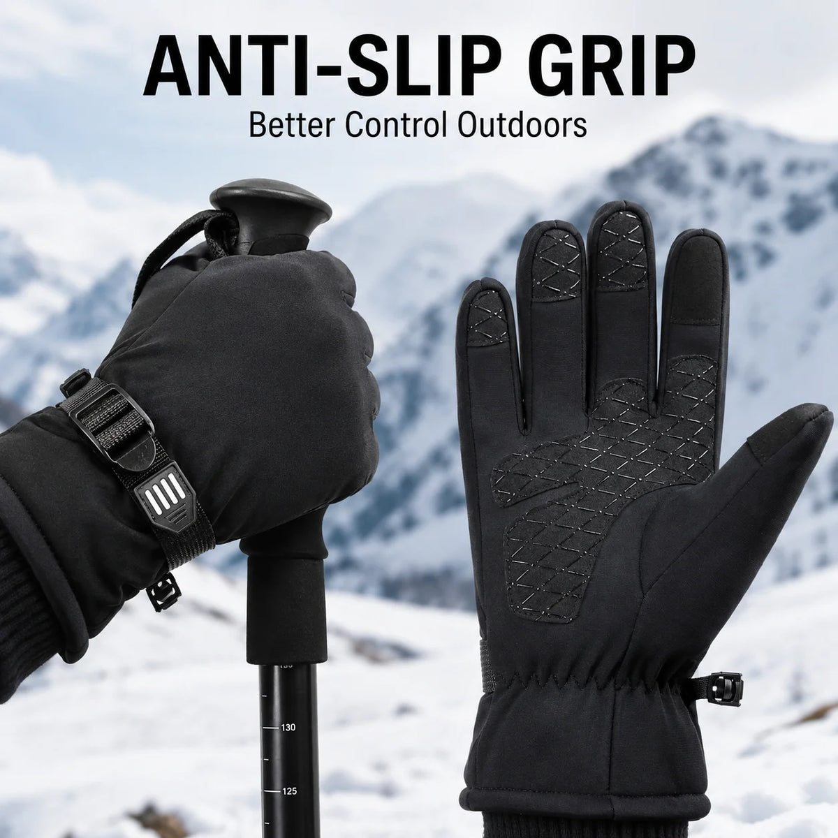 Outdoor Winter Gloves Men Women Thermal Touchscreen Water Resistant Anti Slip Zipper Pocket Gloves for Hiking Cycling