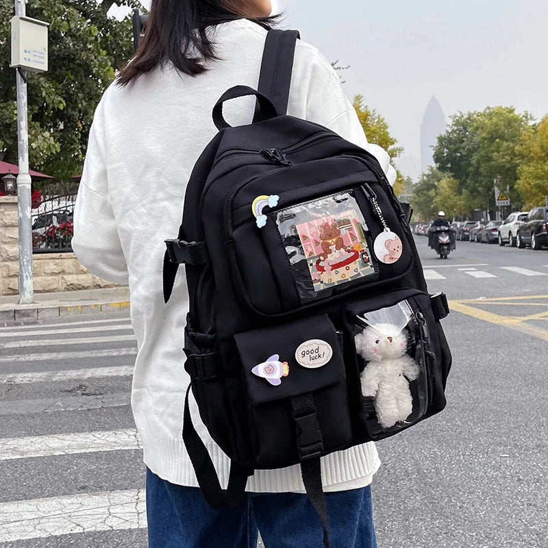 Cute Women’s Waterproof Nylon Backpack – Multi-Pocket Kawaii School Bag, Laptop & Book Pack for Girls, Stylish Student Travel Backpack