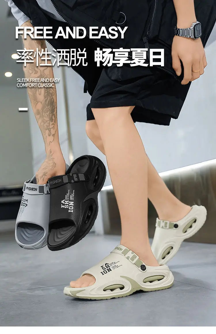 Men Sandals Slip On 2 in 1 Summer Outdoor Thick Sole Non Slip Waterproof Driving Shoes