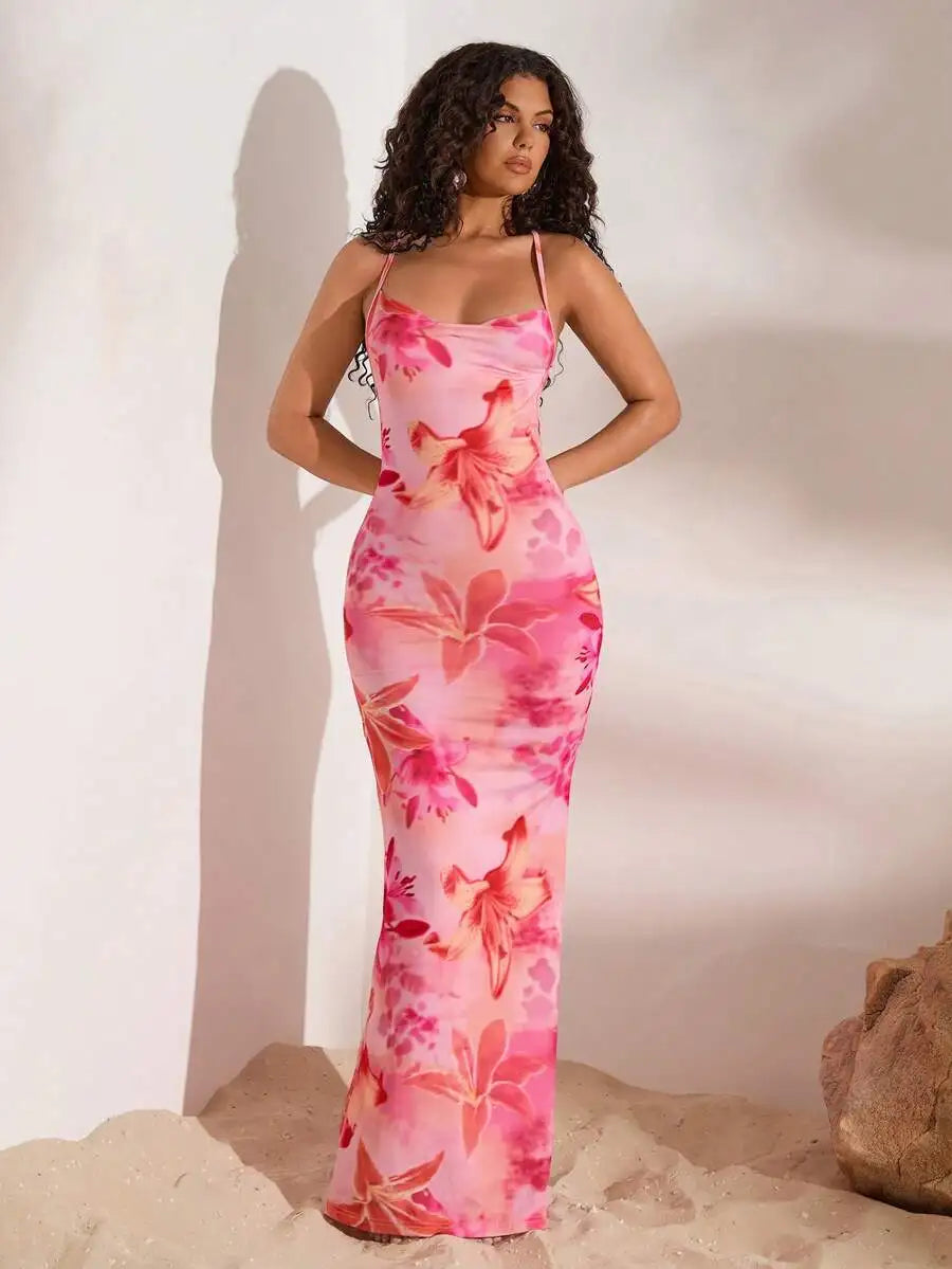 Women’s Floral Backless Maxi Dress 🌸