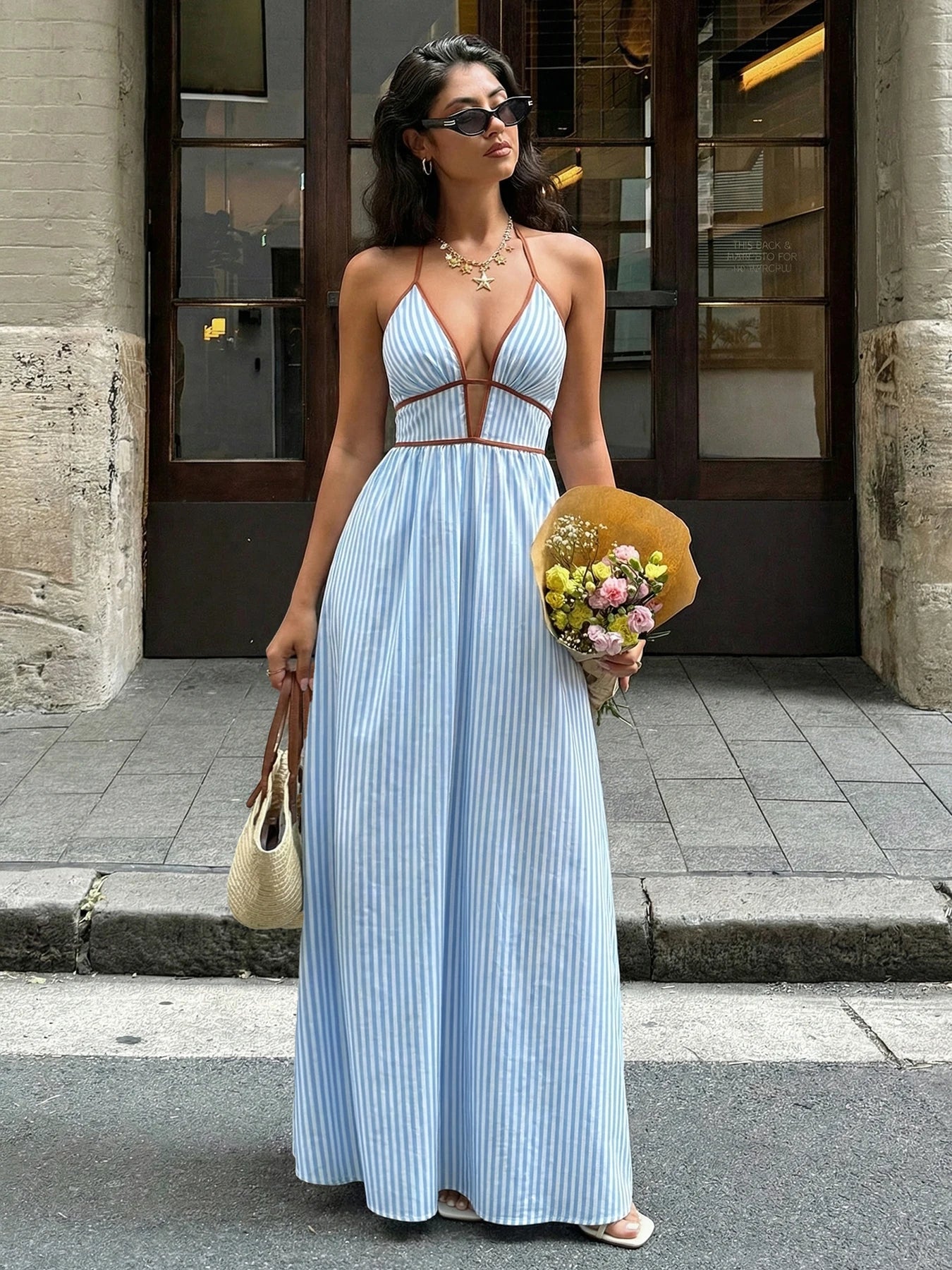 Women’s Striped Backless Maxi Dress