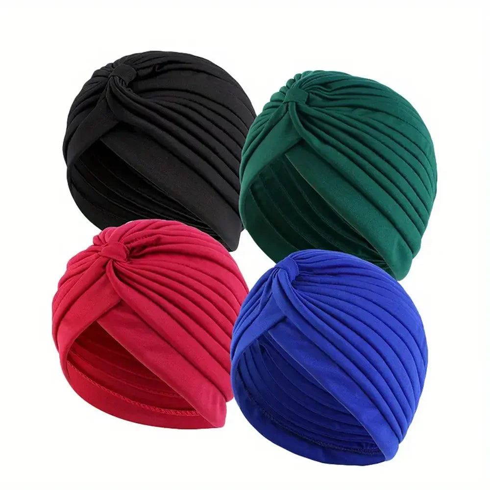 4-Piece Women’s Solid Color Turban Cap Set