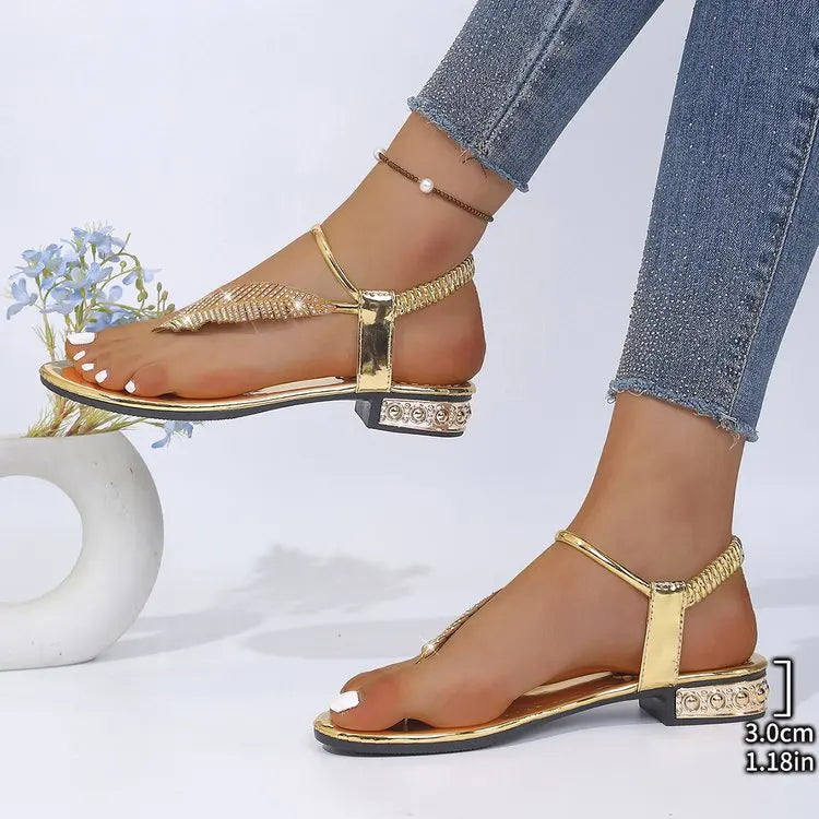 Women’s Gold & Silver Gladiator Flat Sandals – Elegant Ankle Strap Roman Style Summer Beach Shoes with Plus Size Fit