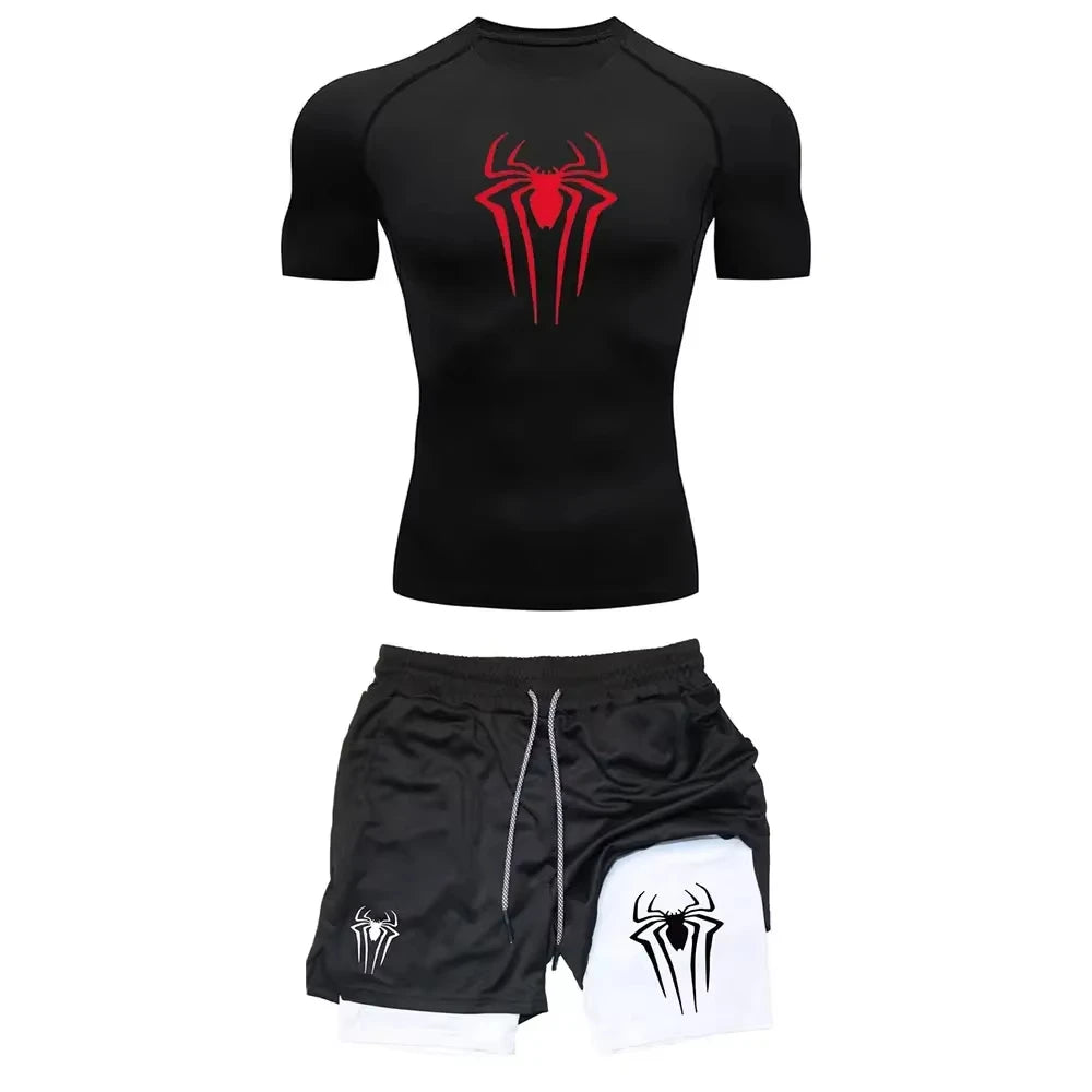 Men’s Spider Print Compression Workout Set