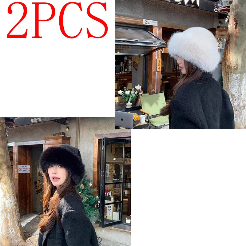Autumn and Winter 2025 New Mongolian Hat Women's Fashion Fur Cap Fur Hat Brimless Plush Fluffy Skiing Riding Warm Caps MZr02