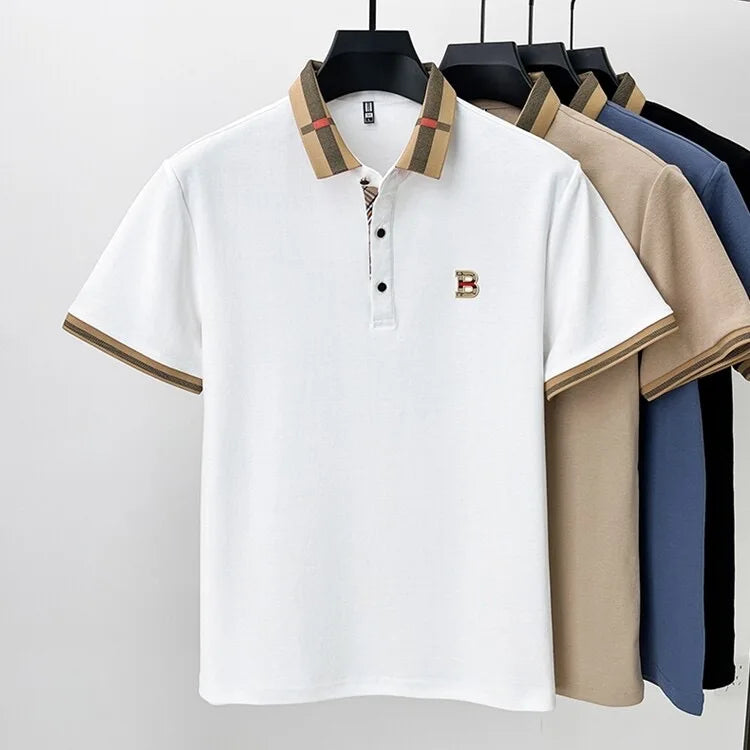 Luxury brand logo short sleeve polo shirt men summer new high-end silk cotton breathable Paul T-shirt fashion casual men's wear