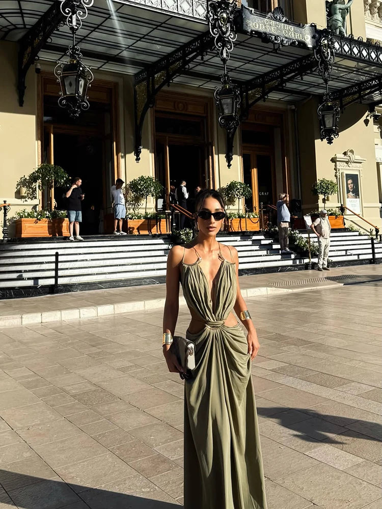 Women’s Elegant V-Neck Loose Maxi Dress