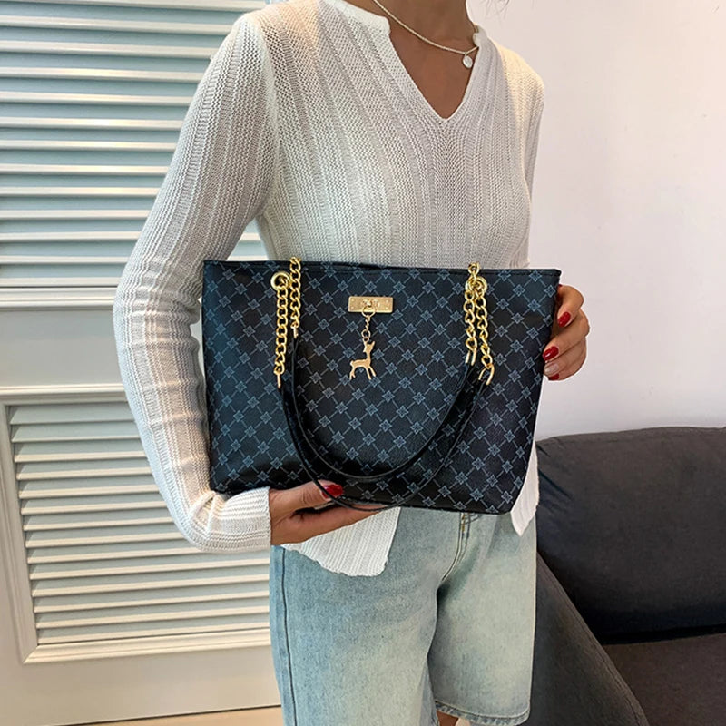 Women’s Fashion Plaid PU Shoulder Tote Bag