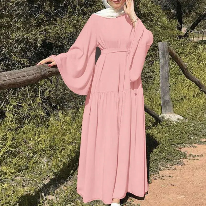 Women’s ZANZEA Modest Tie-Waist Maxi Dress