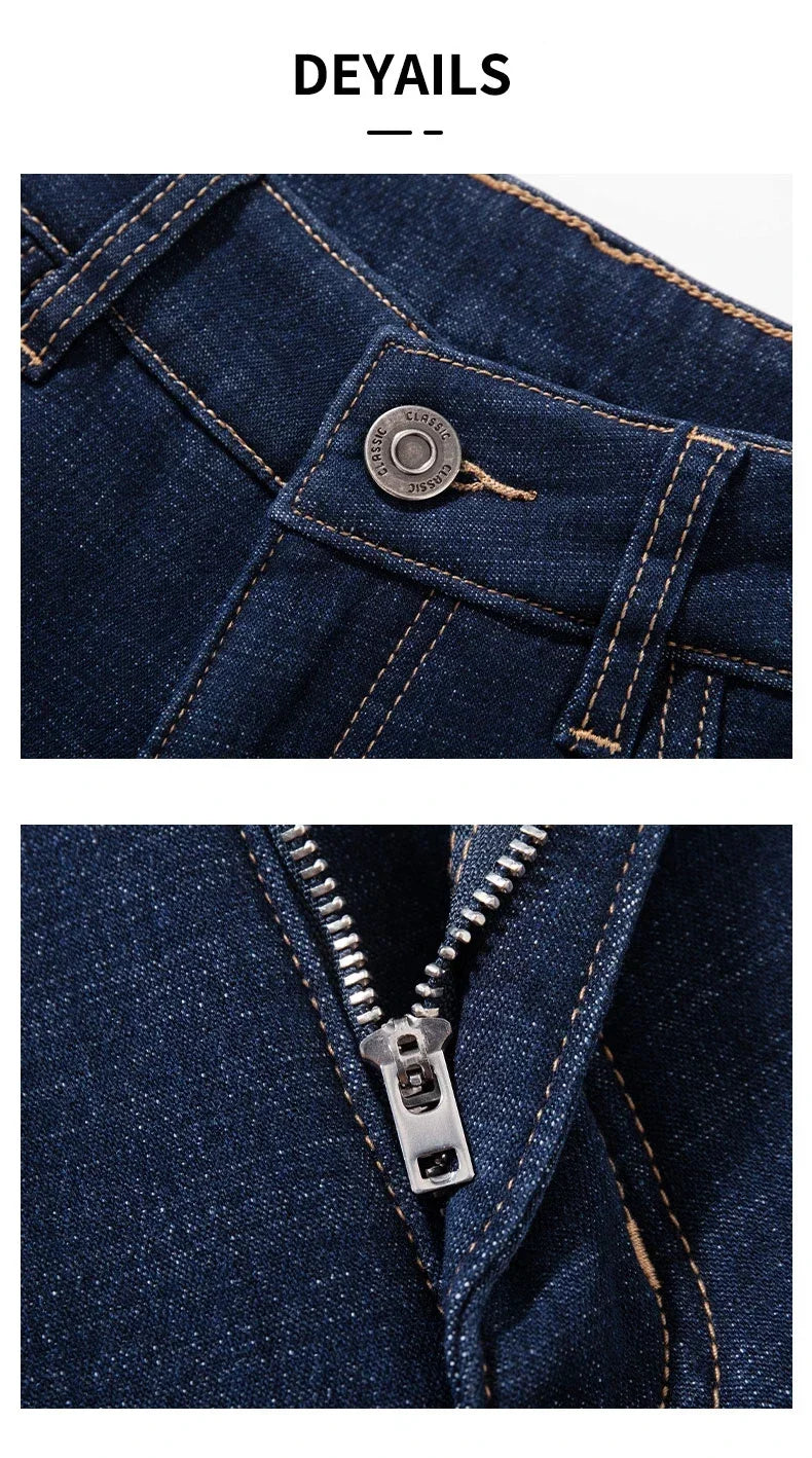 Plus Size 44 46 Casual Sherpa Warm Jeans Men Winter Velvet Thick Trousers Loose Straight Business Classic Fleece Denim Pants
