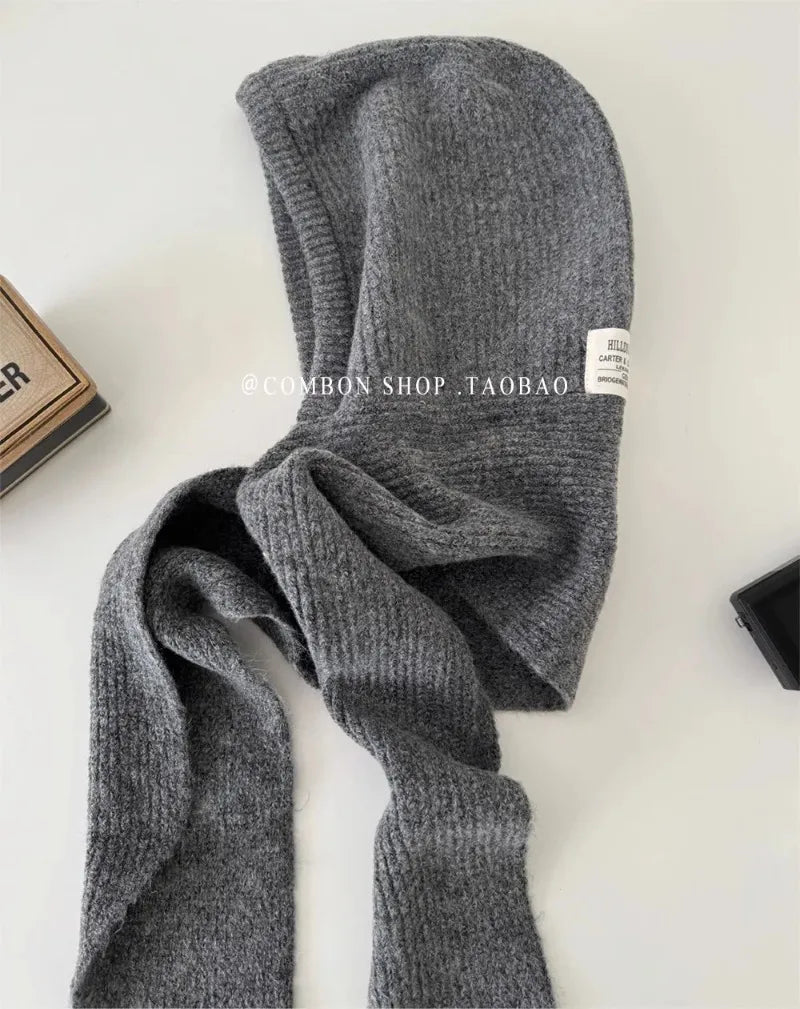 Oversize Hood Scarf Balaclava Hat Winter Ear Protection Windproof Warm Balaclava Hats Women Fashion Hat and Scarf Skullies Beani