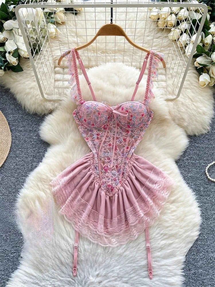 Women’s Floral Lace Strapless Mini Dress