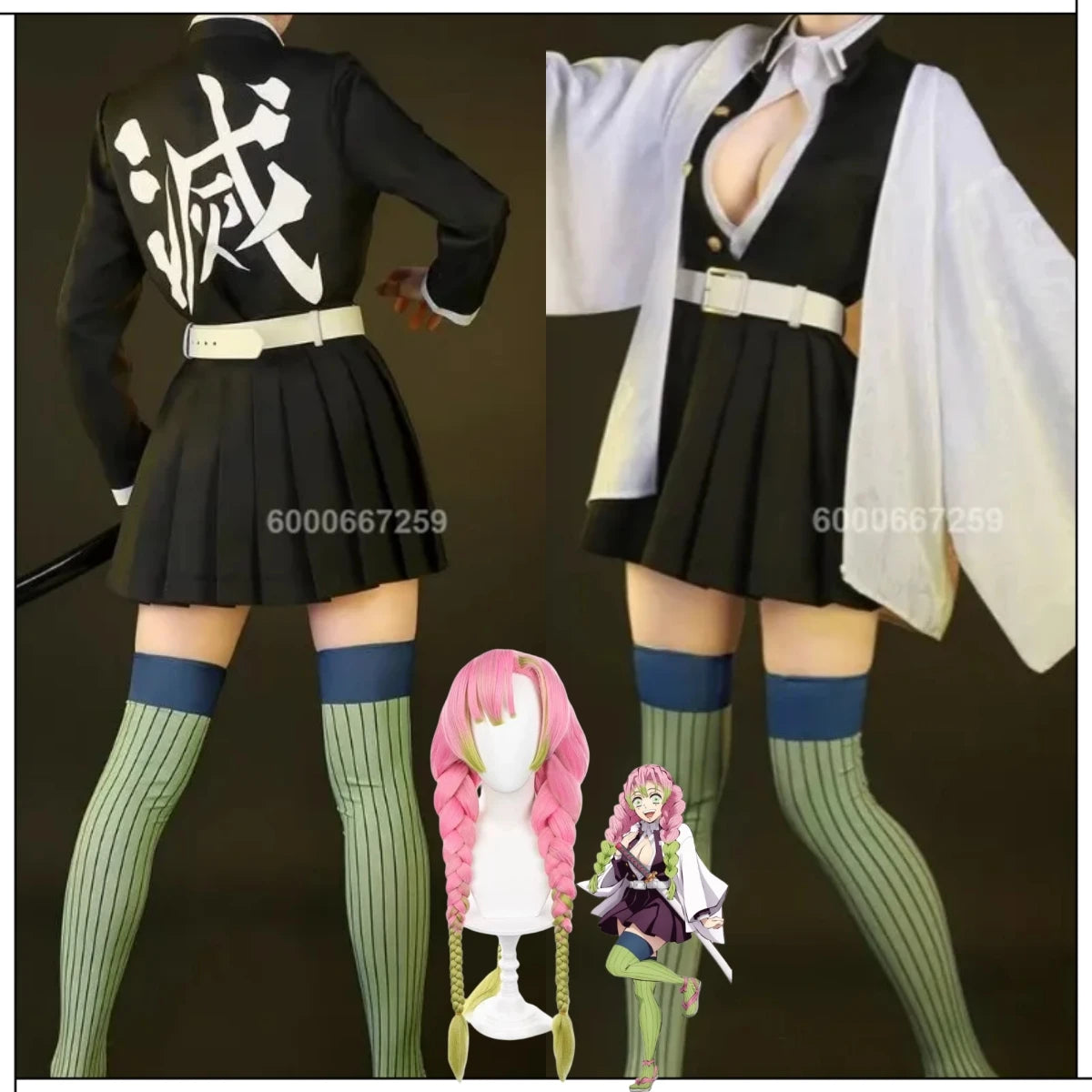 Promotion Price Anime Kanroji Mitsuri Cosplay Costumes Women Kisatsutai Sexy Skirt Uniform Outfit Wig Halloween Party Comic Con