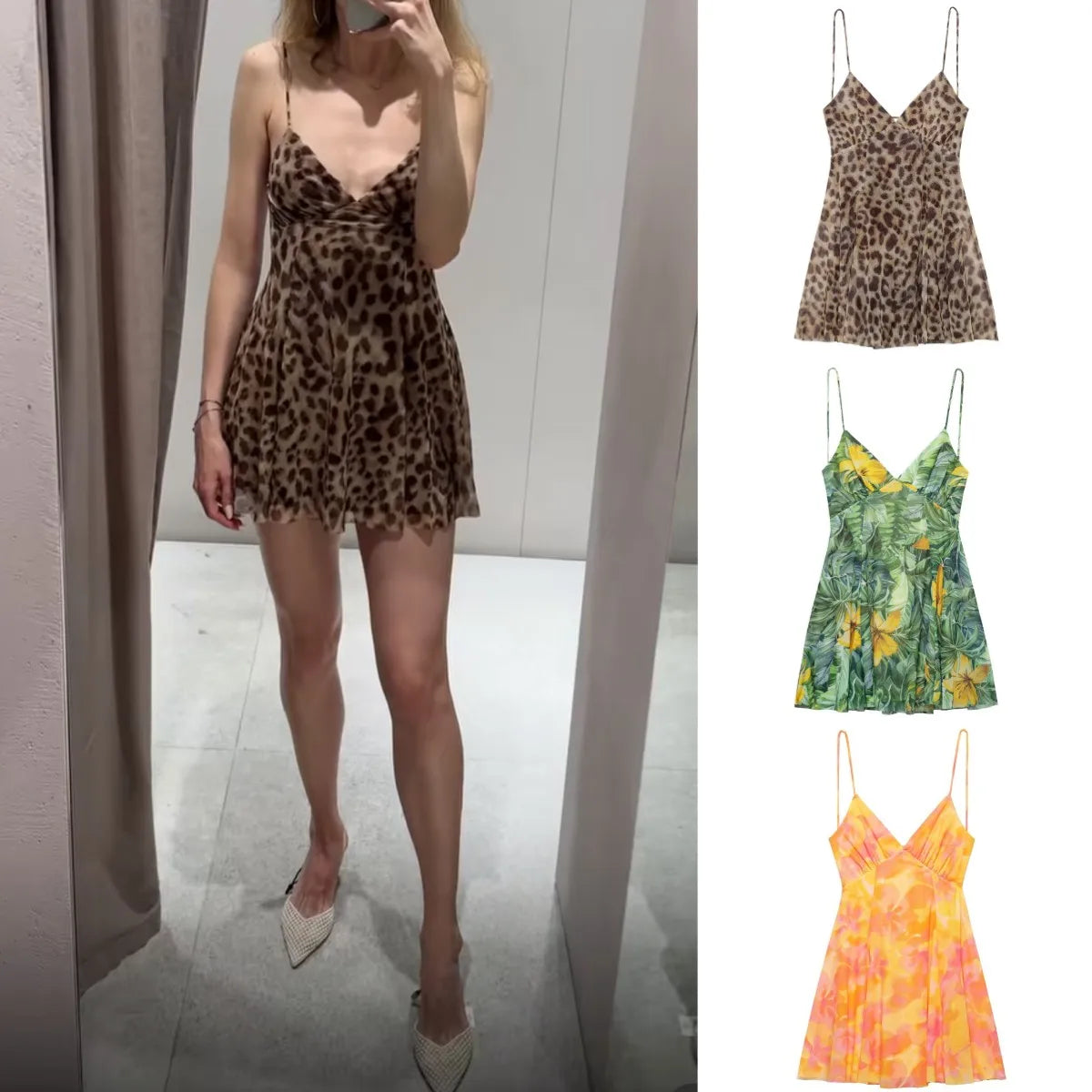 Women’s Printed V-Neck Halter Mini Dress