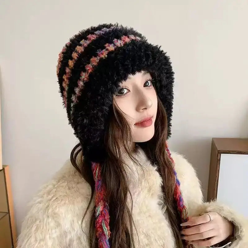 1pc Winter Warm Peruvian Cover Ears Beanie Hat for Women,Ear Flap Sherpa Ski Snow Hats Knit Fleece Lined Skull Cap for Daliywear
