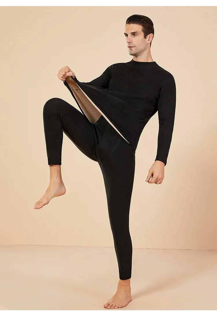Men's Mock Neck Fleece Thermal Underwear Set